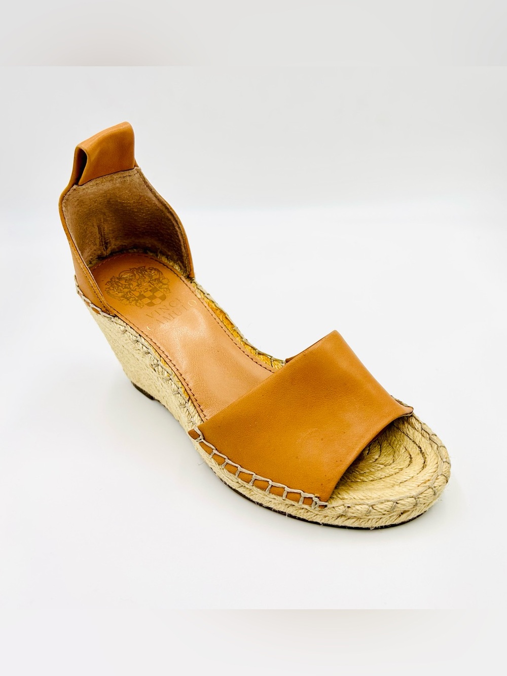 Vince Camuto Leera Wedge Sandals Women size 5.5 Tan Leather Espadrille Shoes